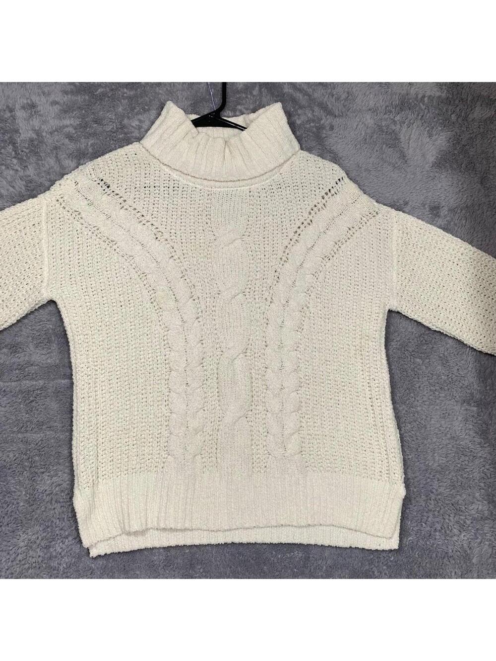 Moral Fiber Women's Cream Cable Knit Turtleneck Sweater Size M Polyester Chunky - Picture 2 of 8
